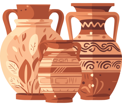 Three vases with designs on them png