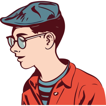 A cartoon boy wearing glasses and a cap png