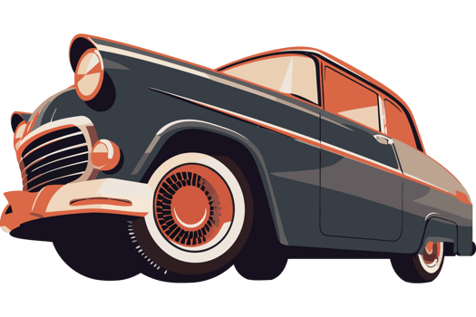 An old car with a black and orange paint job png