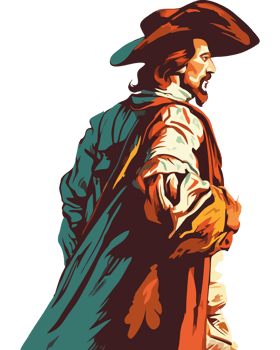 A man in a costume with a hat and cape png