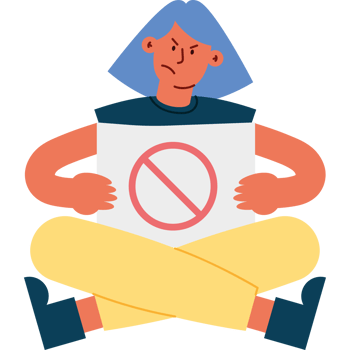 A cartoon woman holding a sign that says no png