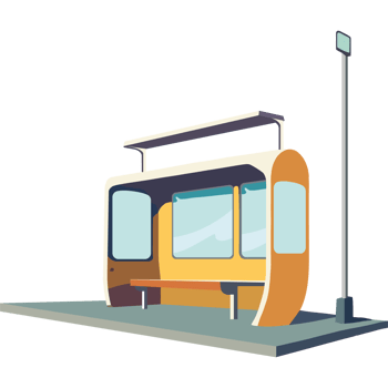 A cartoon train station with a bench and a pole png