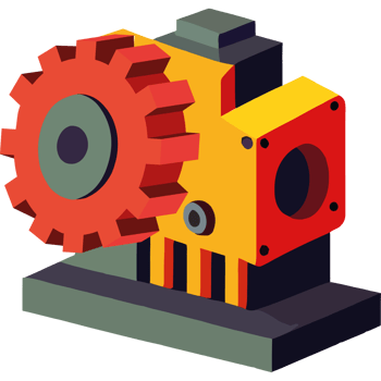 A cartoon gear on a black background png
