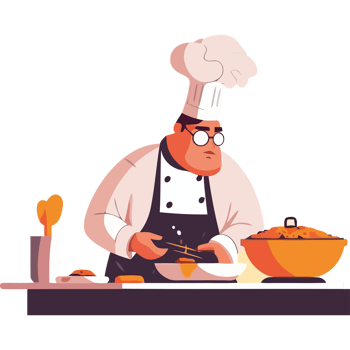 Chef cooking food in kitchen png