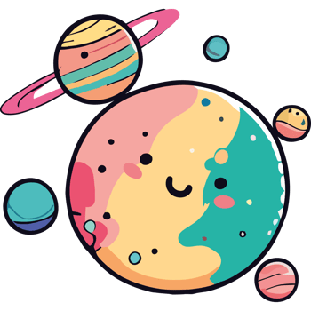 Cartoon planets with a smiley face and a planet png