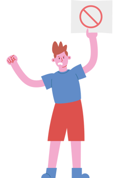 A cartoon man holding up a sign with a no sign png