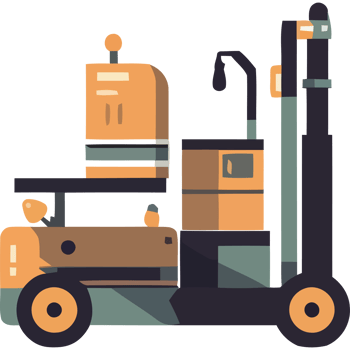 A forklift truck with a large container on top png