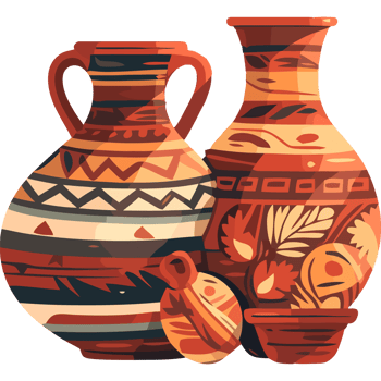 A group of three vases with different designs png