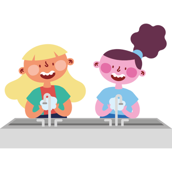 Two girls are washing their hands in the sink png