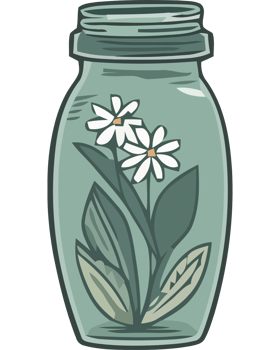 A jar with flowers and leaves on it png