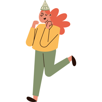 A cartoon woman wearing a party hat png