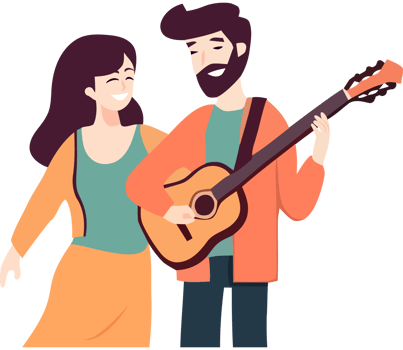Couple playing guitar and singing png