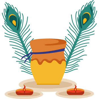 A jar with a candle and two feathers on it png