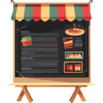 A chalkboard with a menu and food items png