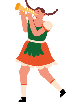 A girl playing the trumpet in a dress png