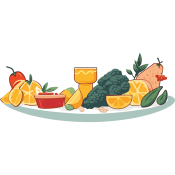A plate with fruit and vegetables on it png