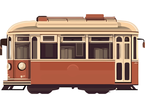 An illustration of a vintage trolley car png