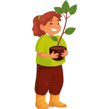 A girl holding a plant in her hands png