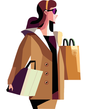 A woman with shopping bags in her hand png