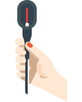 A hand holding a thermometer in a flat style png