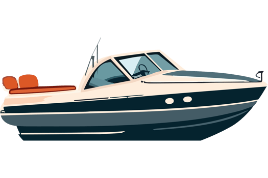 A boat on a black background with a white and orange trim png