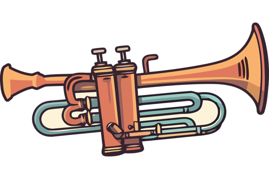 A cartoon trumpet on a black background png