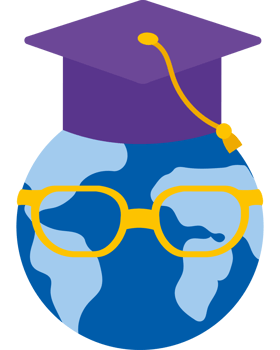 A globe with a graduation cap and glasses png