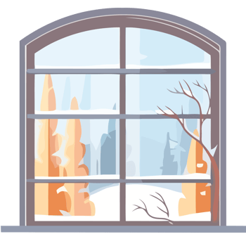 Winter window with trees and snow png