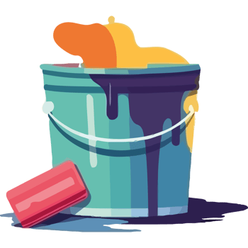 A bucket with paint and a paintbrush png
