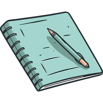 A notebook with a pen and pencil on it png