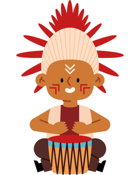 A cartoon native american boy playing a drum png