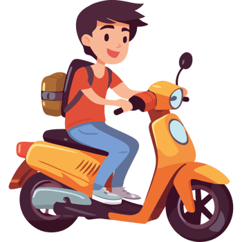 A cartoon boy riding a scooter png
