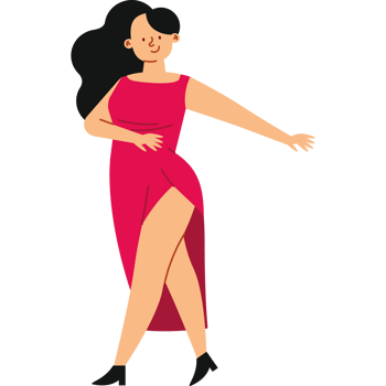 A cartoon woman in a red dress png