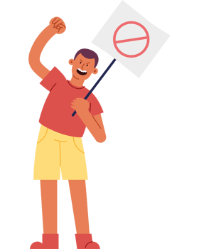 A cartoon man holding a sign with a no sign png