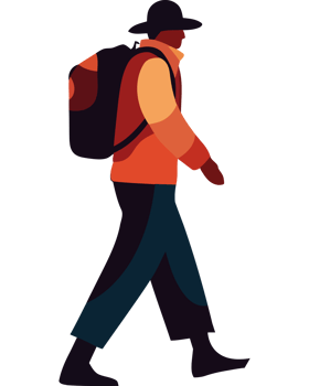 A man with a backpack walking in a flat style png