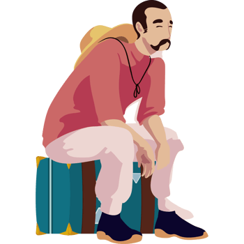 A man sitting on a suitcase png