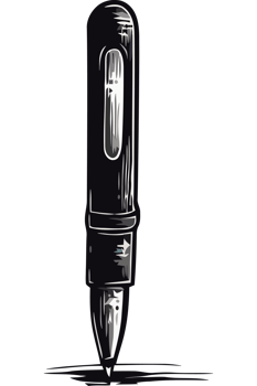 A black and white drawing of a pen on a black background png