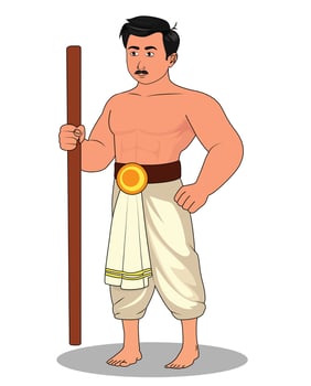 Village bodybuilder young man cartoon character design vector