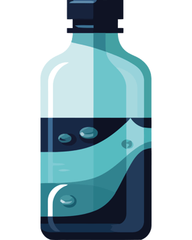 A bottle of liquid with bubbles and bubbles png