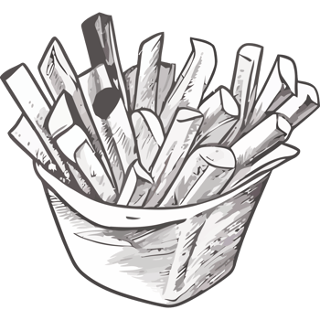 French fries in a bucket sketch illustration png