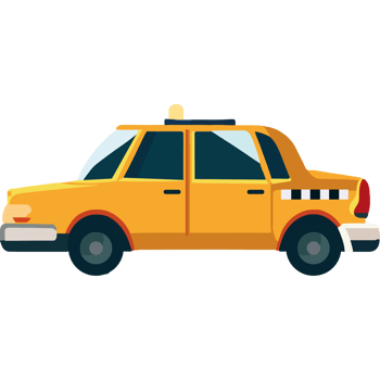 A taxi cab is shown in a flat design png