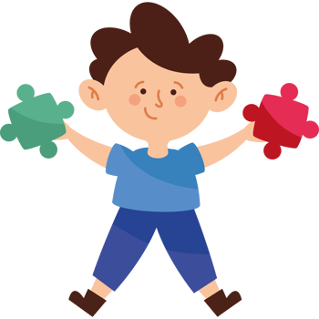 A boy holding two puzzle pieces png