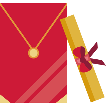 A red envelope with a gold chain and a necklace png