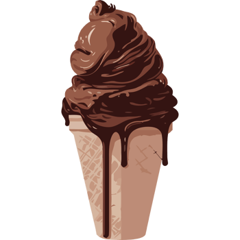 Chocolate ice cream in a cone with a dark chocolate sauce png