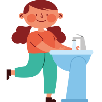 A girl is washing her hands in the sink png