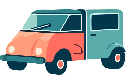 A small car with a blue and orange color scheme png