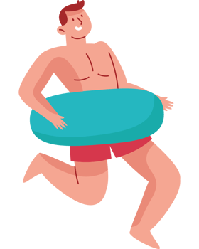 Man in swimsuit holding an inflatable ring png