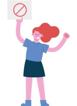 A cartoon woman holding up a sign that says no png