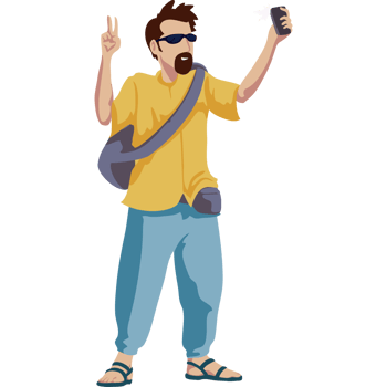A man with a camera and a peace sign png