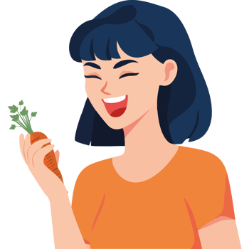 A woman holding a carrot in her hand png